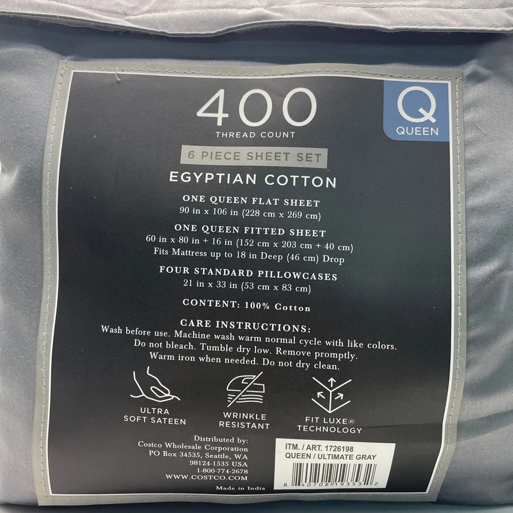 Hotel Signature Sateen 6 Piece Sheet Set Queen Q Gray NEW 400TC Egyptian Cotton